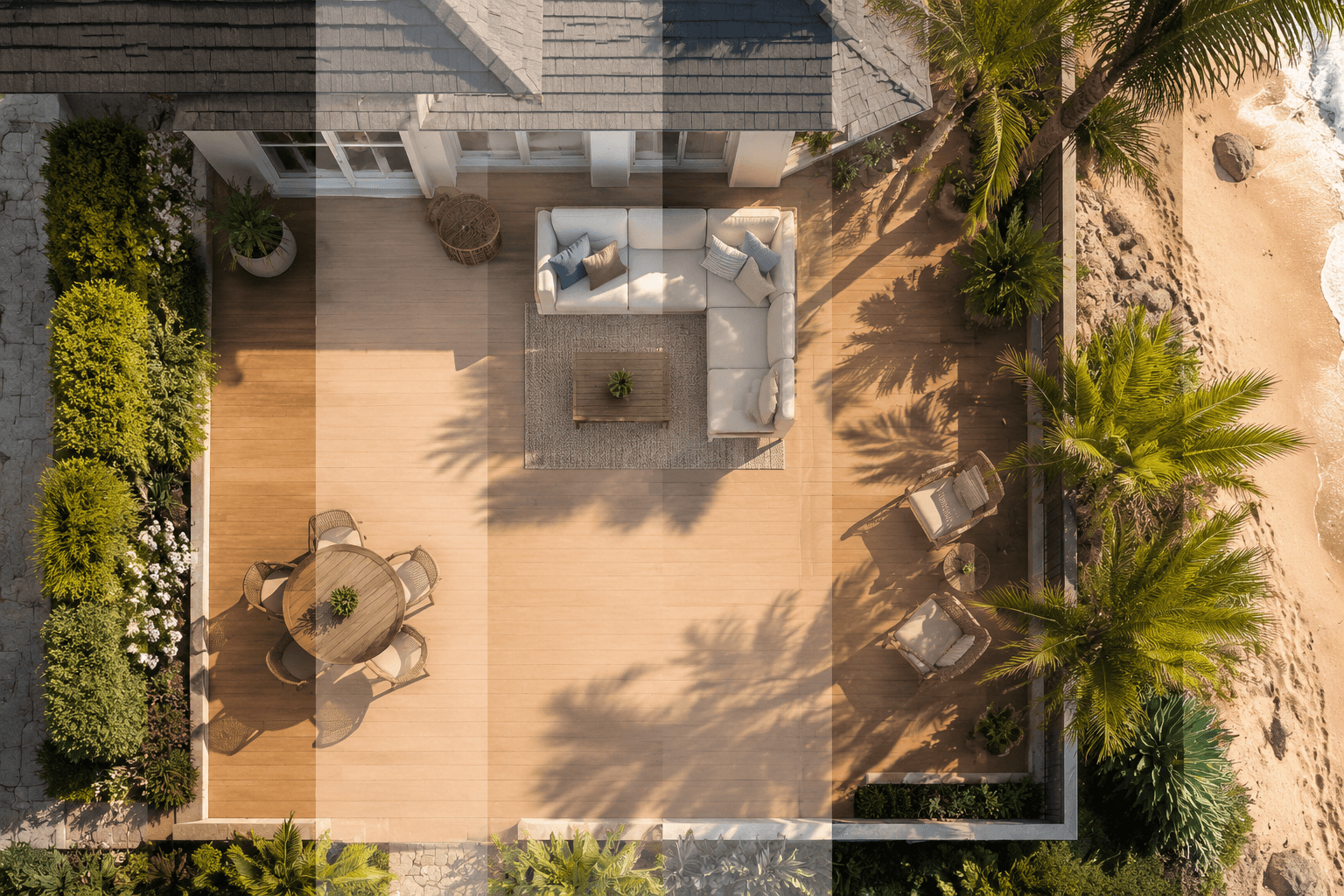 Patio shade plan showing how sun and shade move through the day